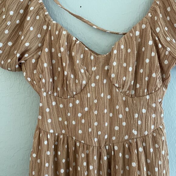 American Eagle Polka Dot Maxi Dress Tan Puff Sleeve NWT XS - Picture 5 of 11